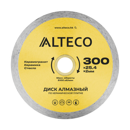 Диск алмазный по керамической плитке сплошной 300*25,4 ALTECO