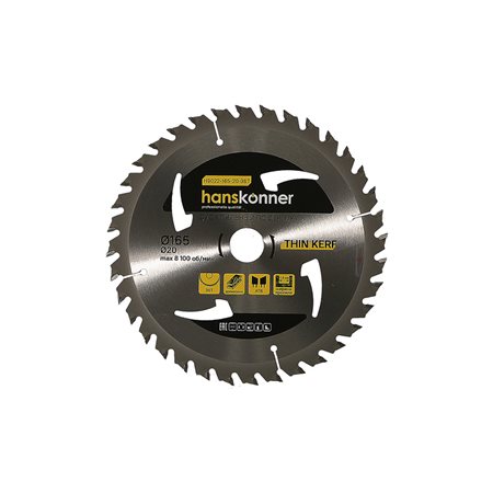 Пильный диск по дереву THIN KERF 165x20 мм, 36 зубьев, Hanskonner